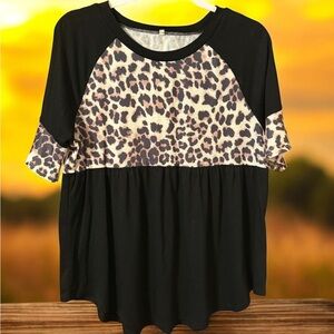 Leopard Print and Black Women's Top